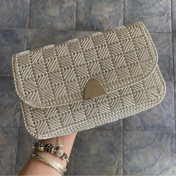 Vintage Silver Threaded Woven Evening Clutch Bag - Picture 7 of 7